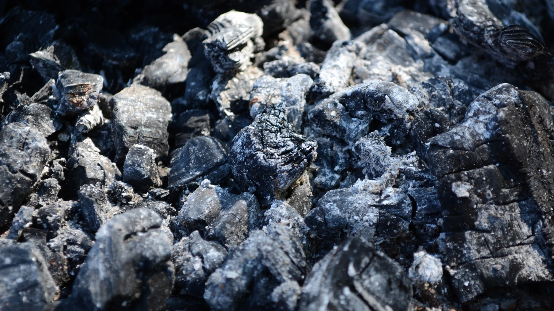 Online Coal Sales – close-up of coal pieces covered with ash, showing the structure of the energy raw material.